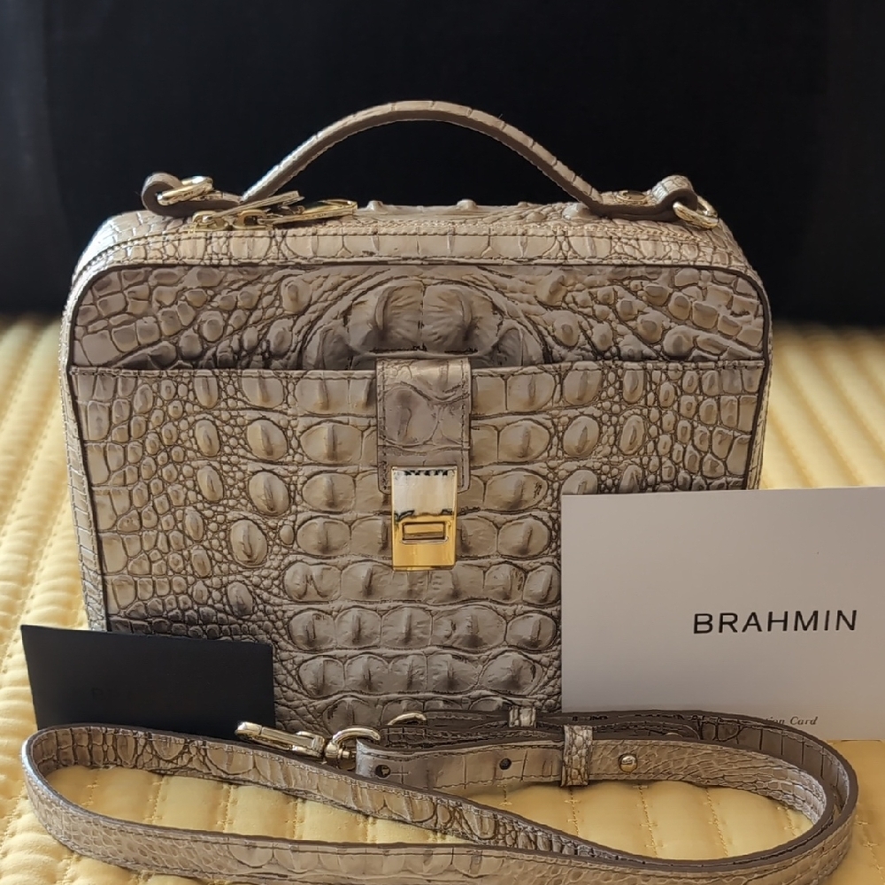 Brahmin Tan Crocodile Embossed Crossbody Bag